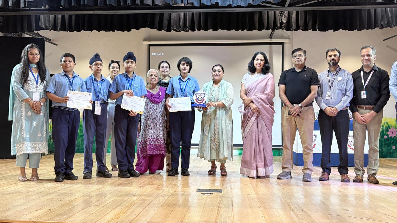 Air Force School, 12 Wing Chandigarh team receiving the Future Living and Smart Cities third position award