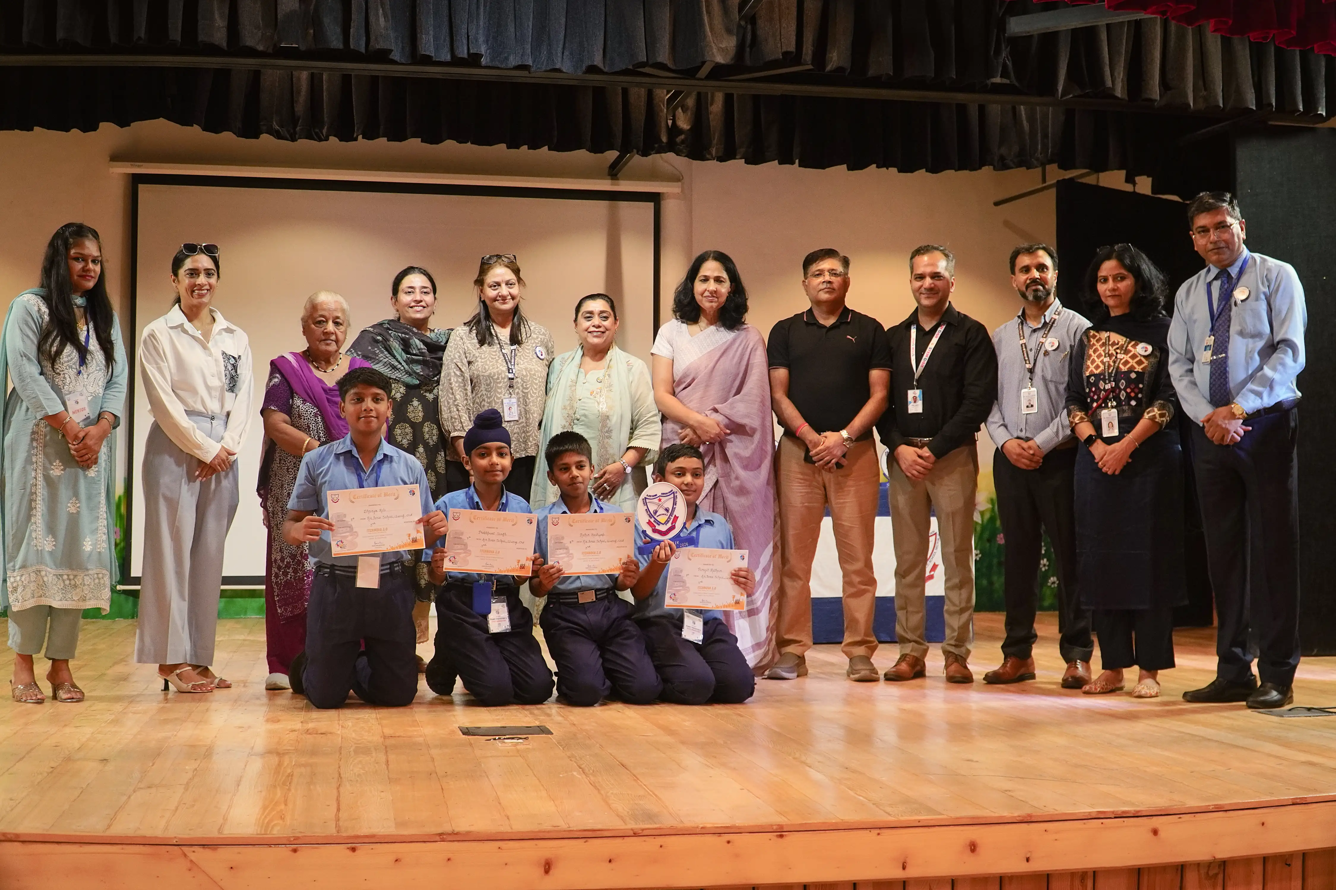 Air Force School, 12 Wing Chandigarh team receiving the Planet Protection and Space Innovation third position award